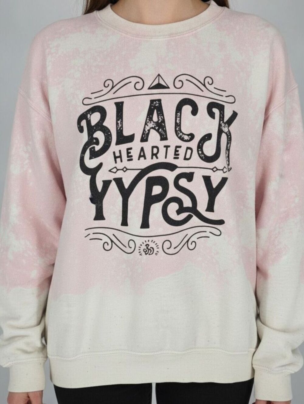 Southern Bliss Womens Sz M Crew Neck Sweatshirt Black Hearted Gypsy Pink White